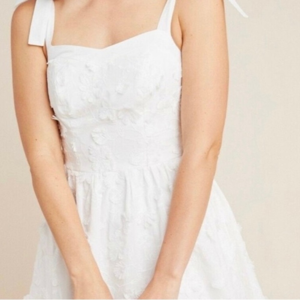 Gal Meets Glam x Anthropologie Trudy White Floral Fit Flare Bows Dress Size 2